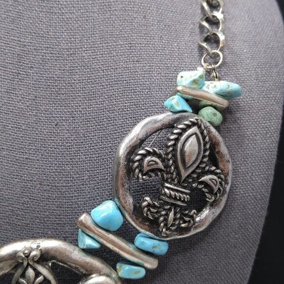 Gemstone Necklace, Unique Fleur-de-lis, Flower of the Lily Pendant, 22 Inches - Picture 5 of 9